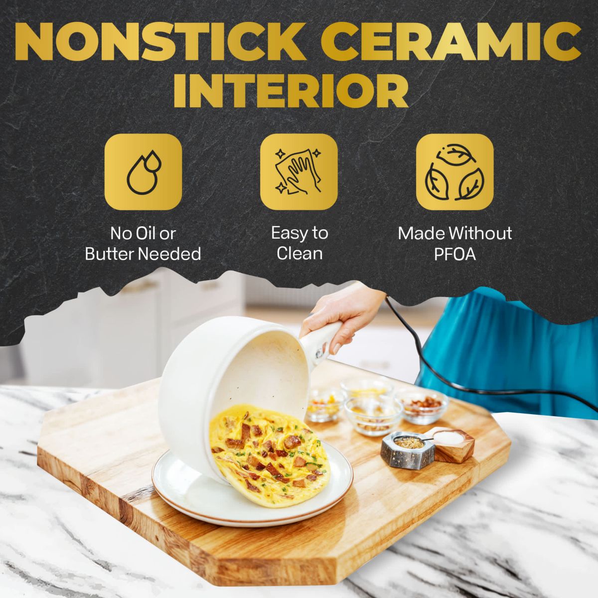 Ceramax 2.6 qt. Portable Ceramic Nonstick Electric Multi-Cooker Cooking Pot with Food Steamer