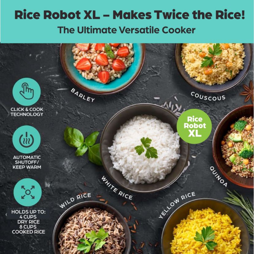 8-Cup (2L) Space Saving Rice Cooker with Ceramic Nonstick Inner Pot