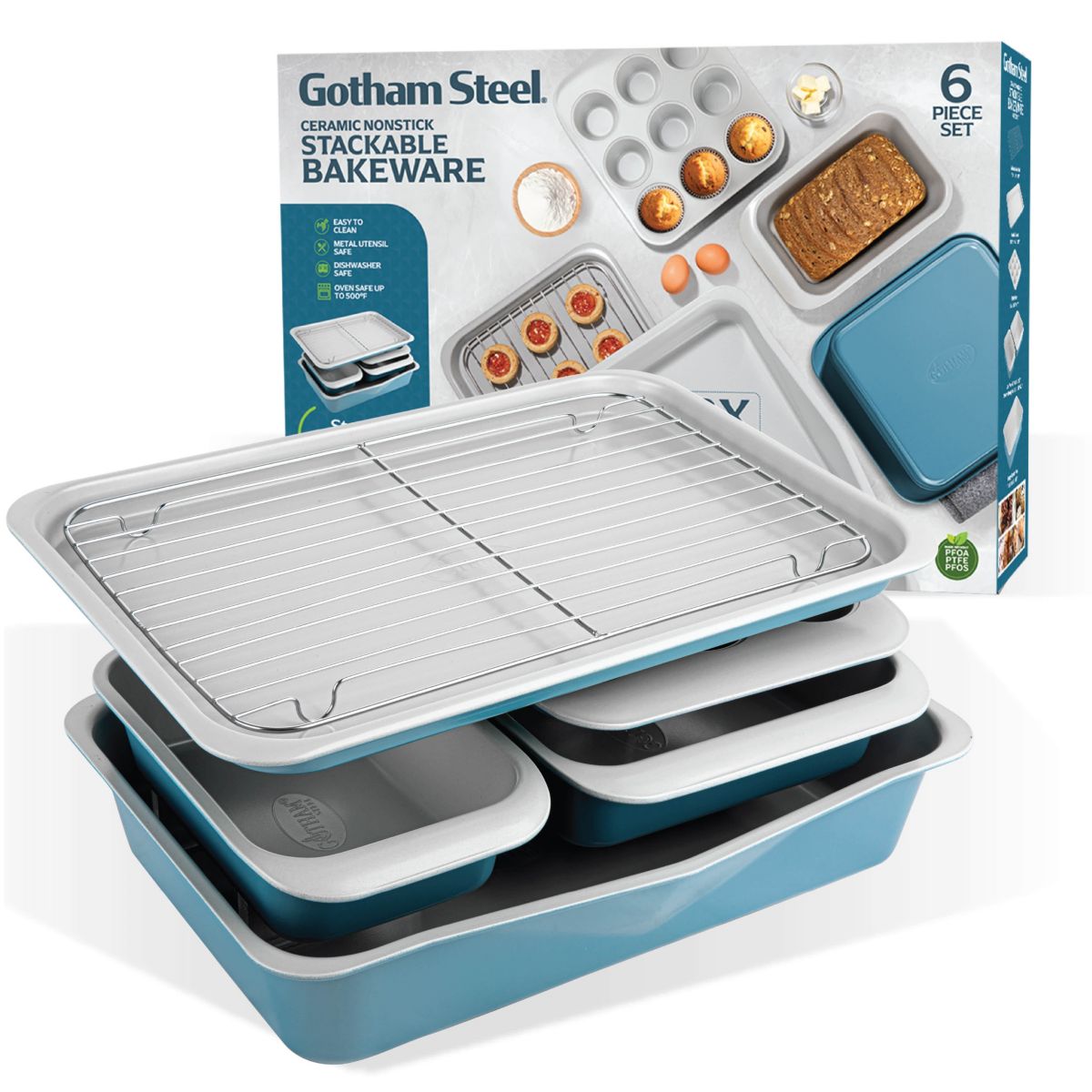 6-Piece Ceramic Nonstick Stackable Bakeware Set