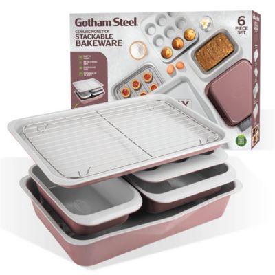 Gotham Steel 6-Piece Ceramic Nonstick Stackable Bakeware Set, Mauve