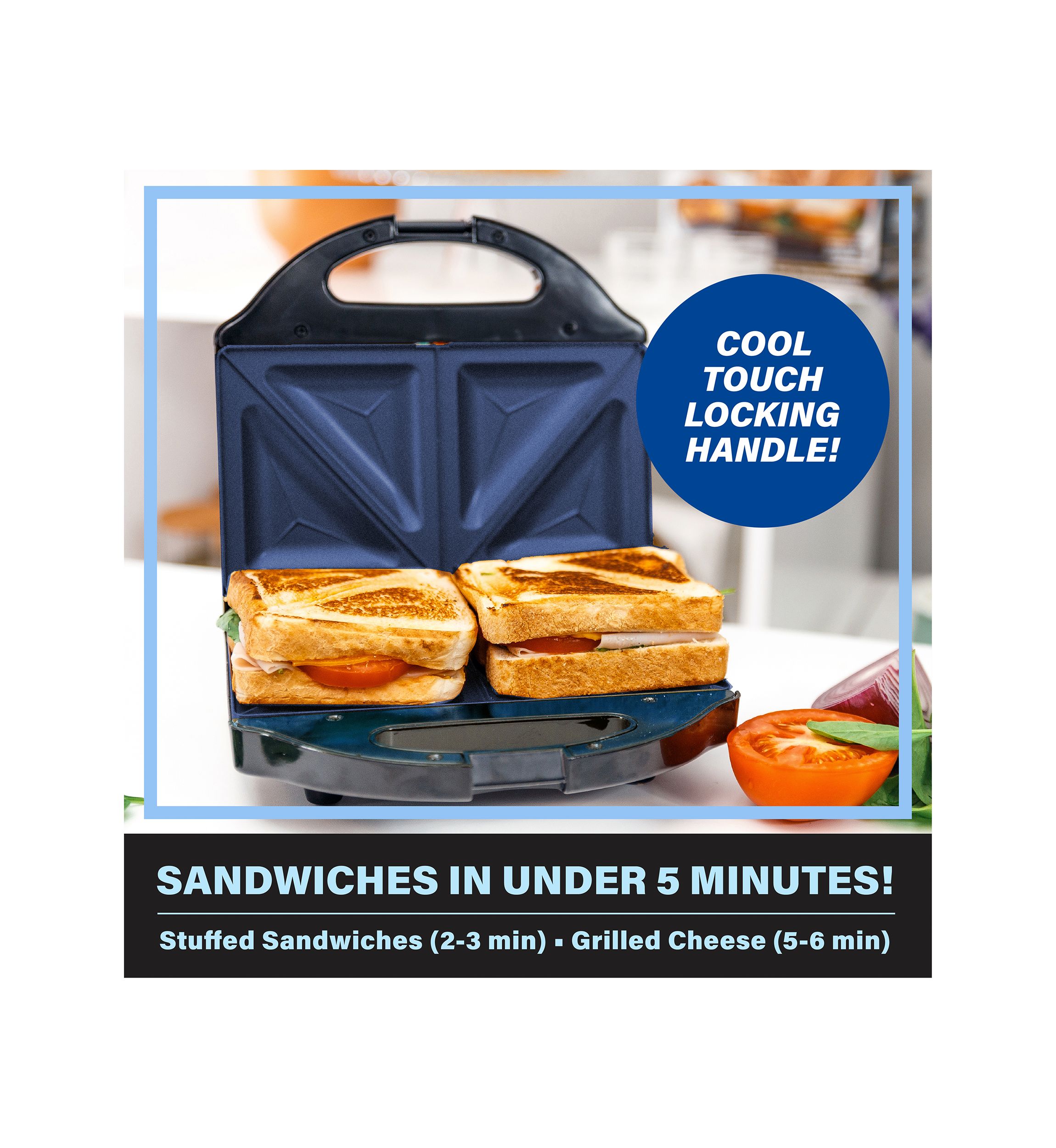 Classic Blue Nonstcik Diamond Infused Sandwich Maker