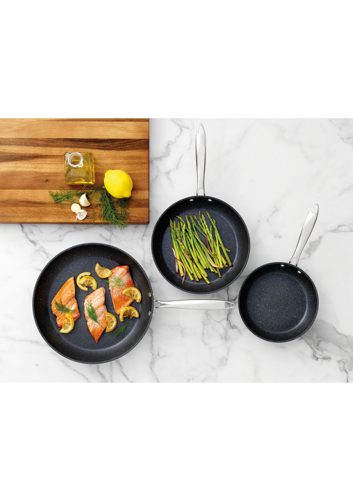 Professional 3-Piece Aluminum Hard Anodized Diamond and Mineral Coating Ultimate Nonstick Premium Frying Pans