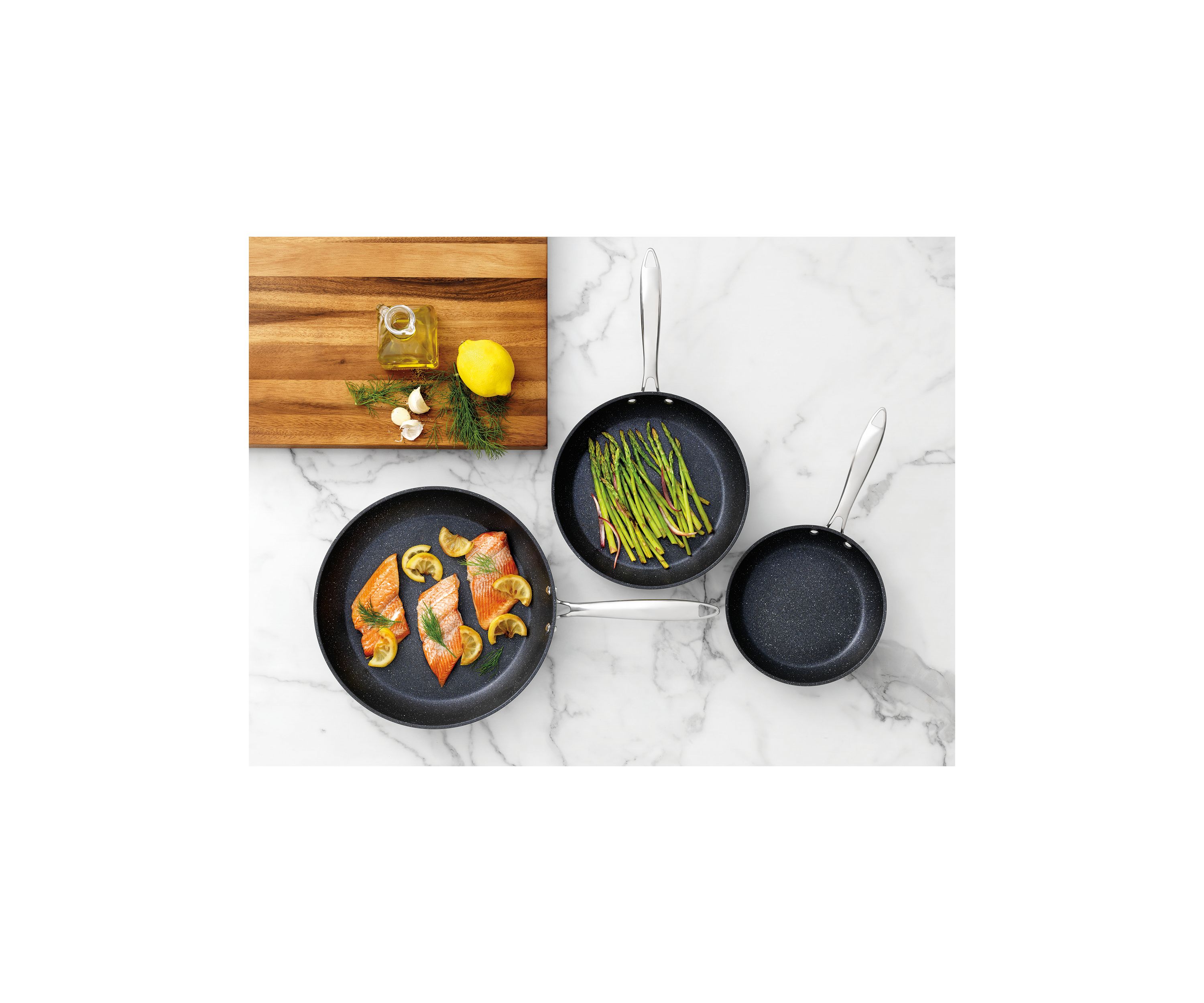 Professional 3-Piece Aluminum Hard Anodized Diamond and Mineral Coating Ultimate Nonstick Premium Frying Pans