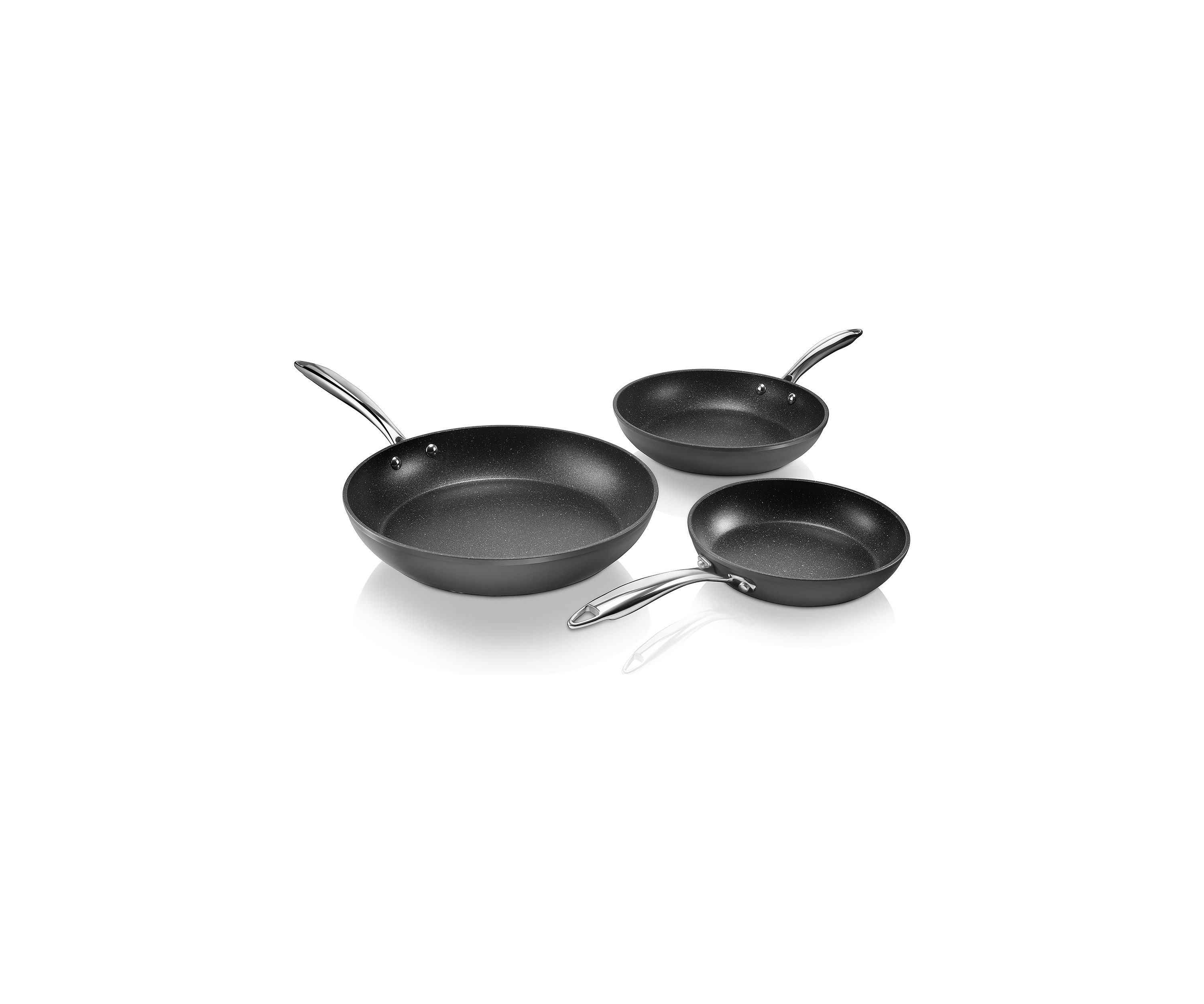 Professional 3-Piece Aluminum Hard Anodized Diamond and Mineral Coating Ultimate Nonstick Premium Frying Pans