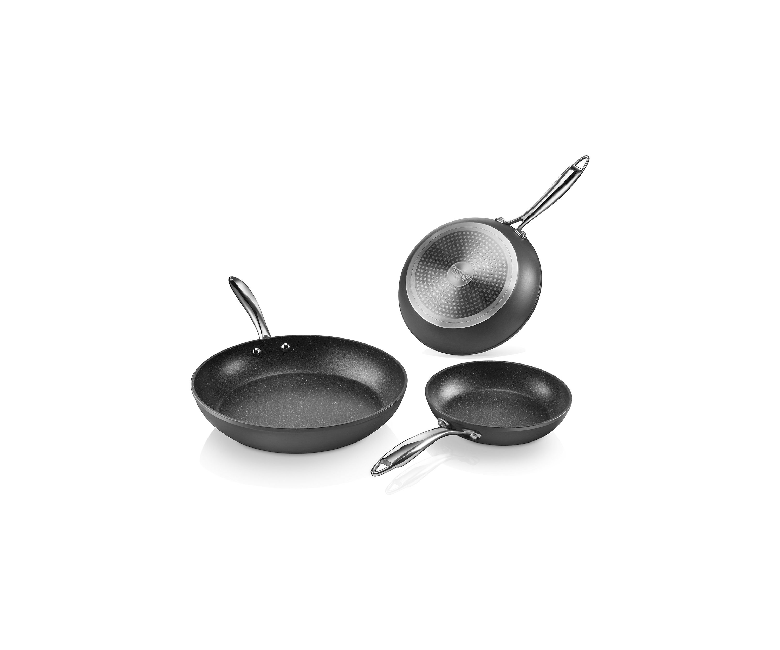 Professional 3-Piece Aluminum Hard Anodized Diamond and Mineral Coating Ultimate Nonstick Premium Frying Pans