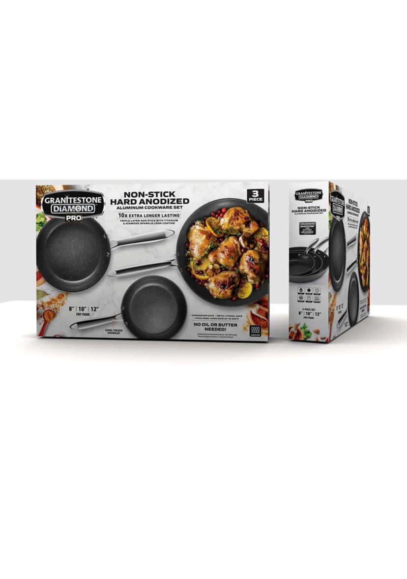 Professional 3-Piece Aluminum Hard Anodized Diamond and Mineral Coating Ultimate Nonstick Premium Frying Pans
