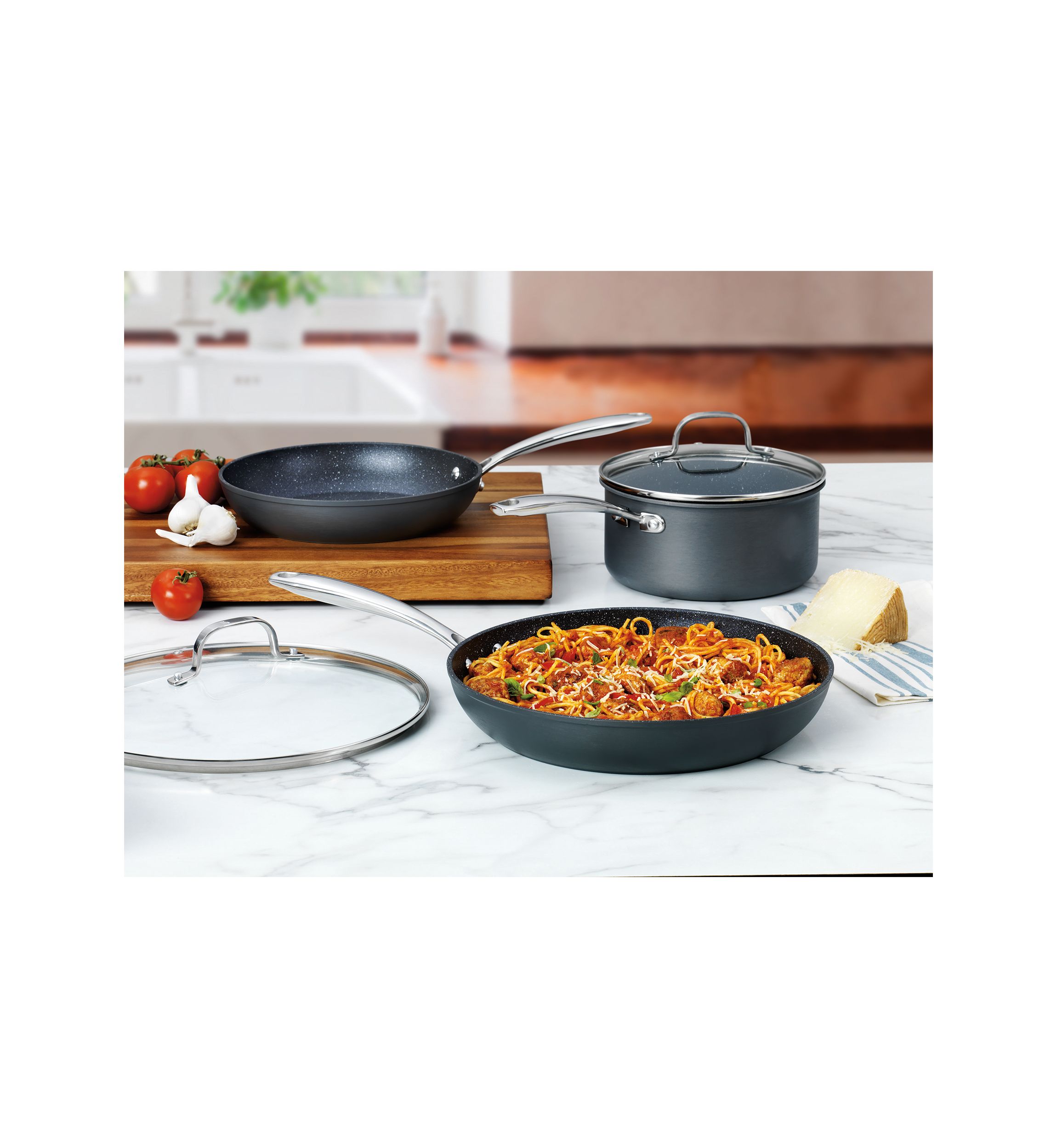 Professional 5 Piece Aluminum Hard Anodized Diamond and Mineral Coating Ultimate Nonstick Premium Cookware Set