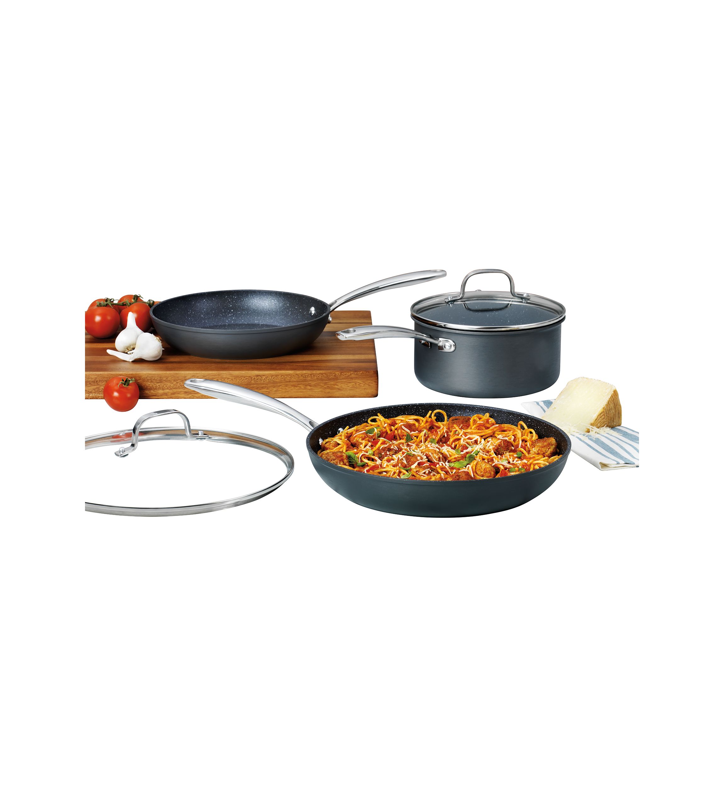 Professional 5 Piece Aluminum Hard Anodized Diamond and Mineral Coating Ultimate Nonstick Premium Cookware Set