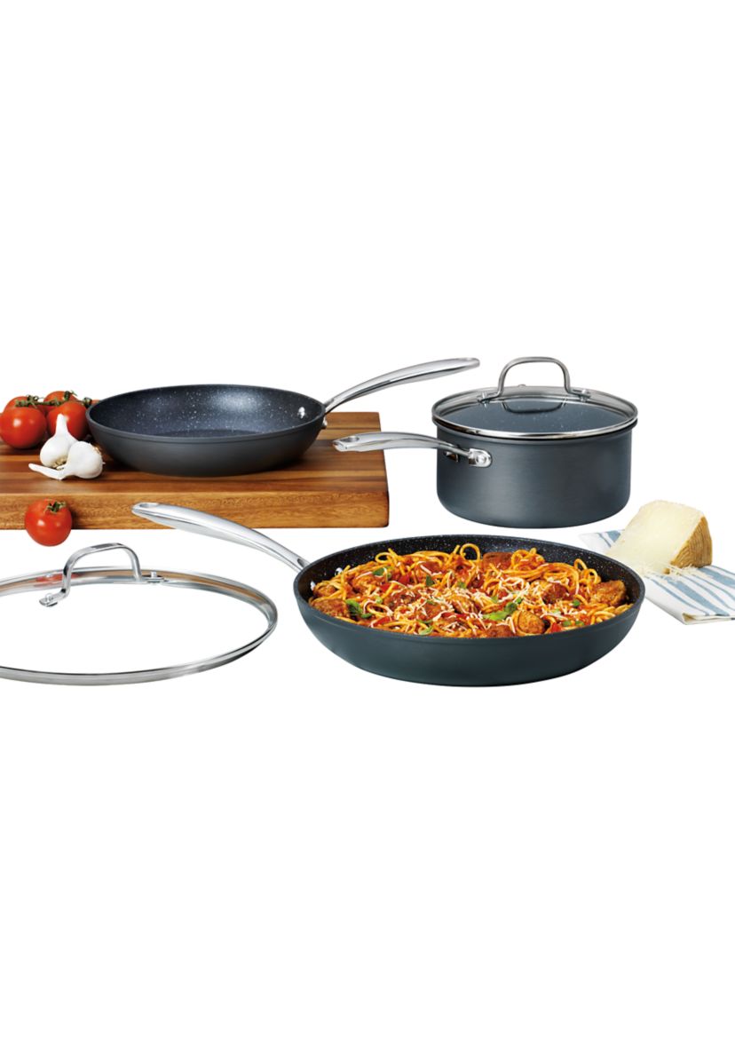 Professional 5 Piece Aluminum Hard Anodized Diamond and Mineral Coating Ultimate Nonstick Premium Cookware Set