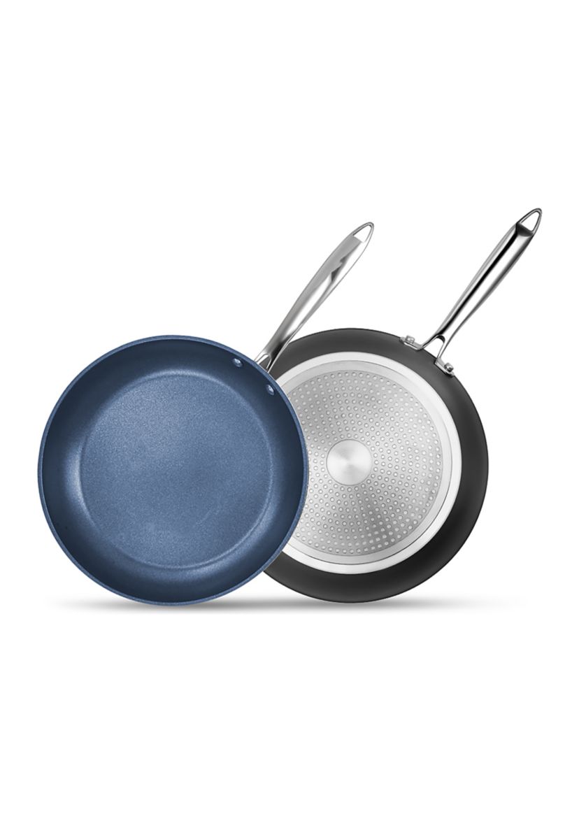 Professional Blue 2 Piece Aluminum Hard Anodized Diamond and Mineral Coating Ultimate Nonstick Premium Frying Pans