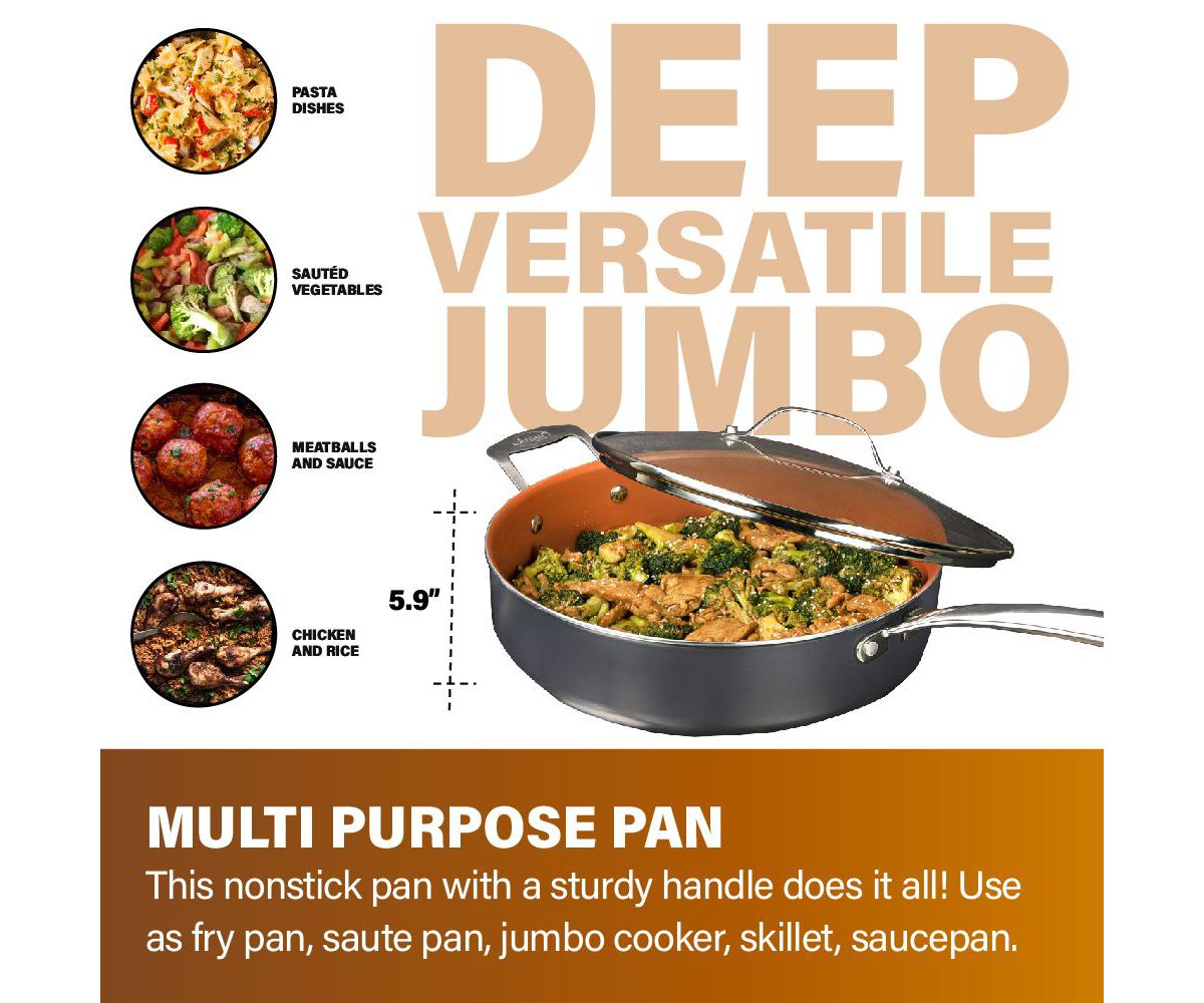 Gotham Steel 5.5 Quart Non-stick Multipurpose Sauté Pan with Lid - Copper