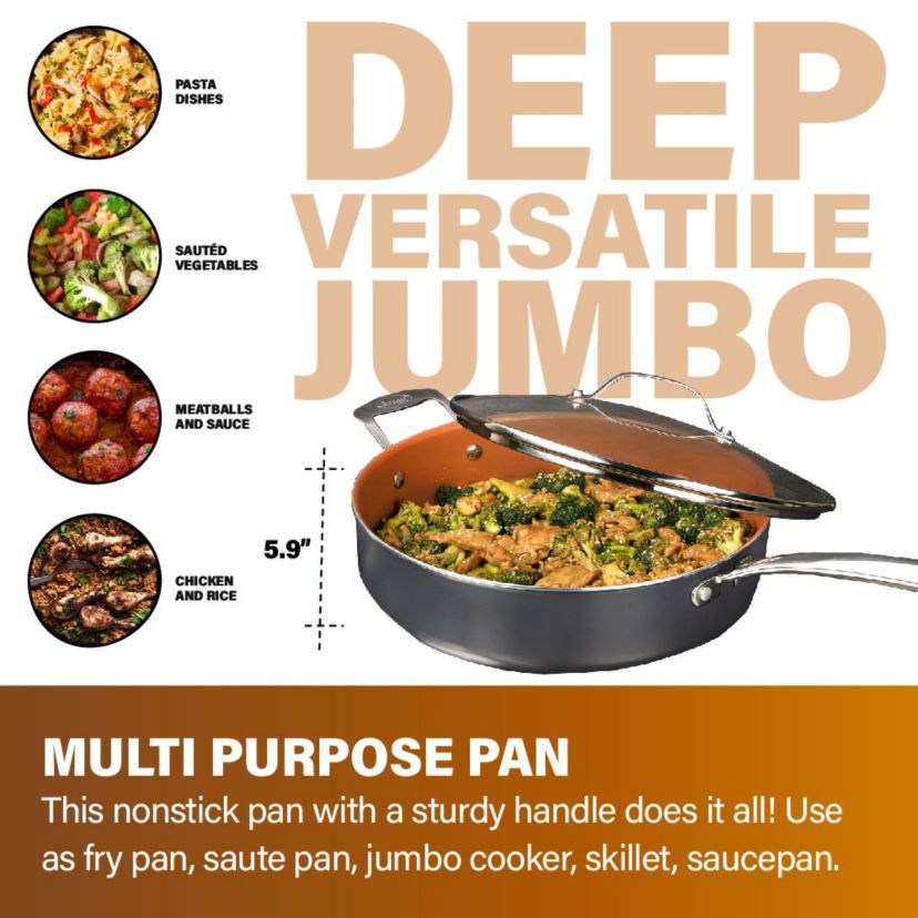 Gotham Steel 5.5 Quart Non-stick Multipurpose Sauté Pan with Lid - Copper