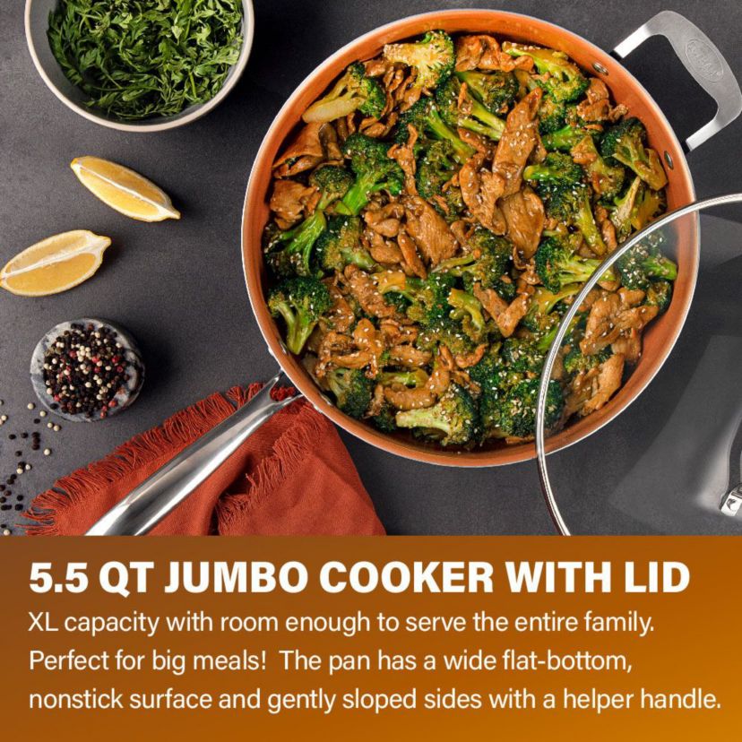 Gotham Steel 5.5 Quart Non-stick Multipurpose Sauté Pan with Lid - Copper