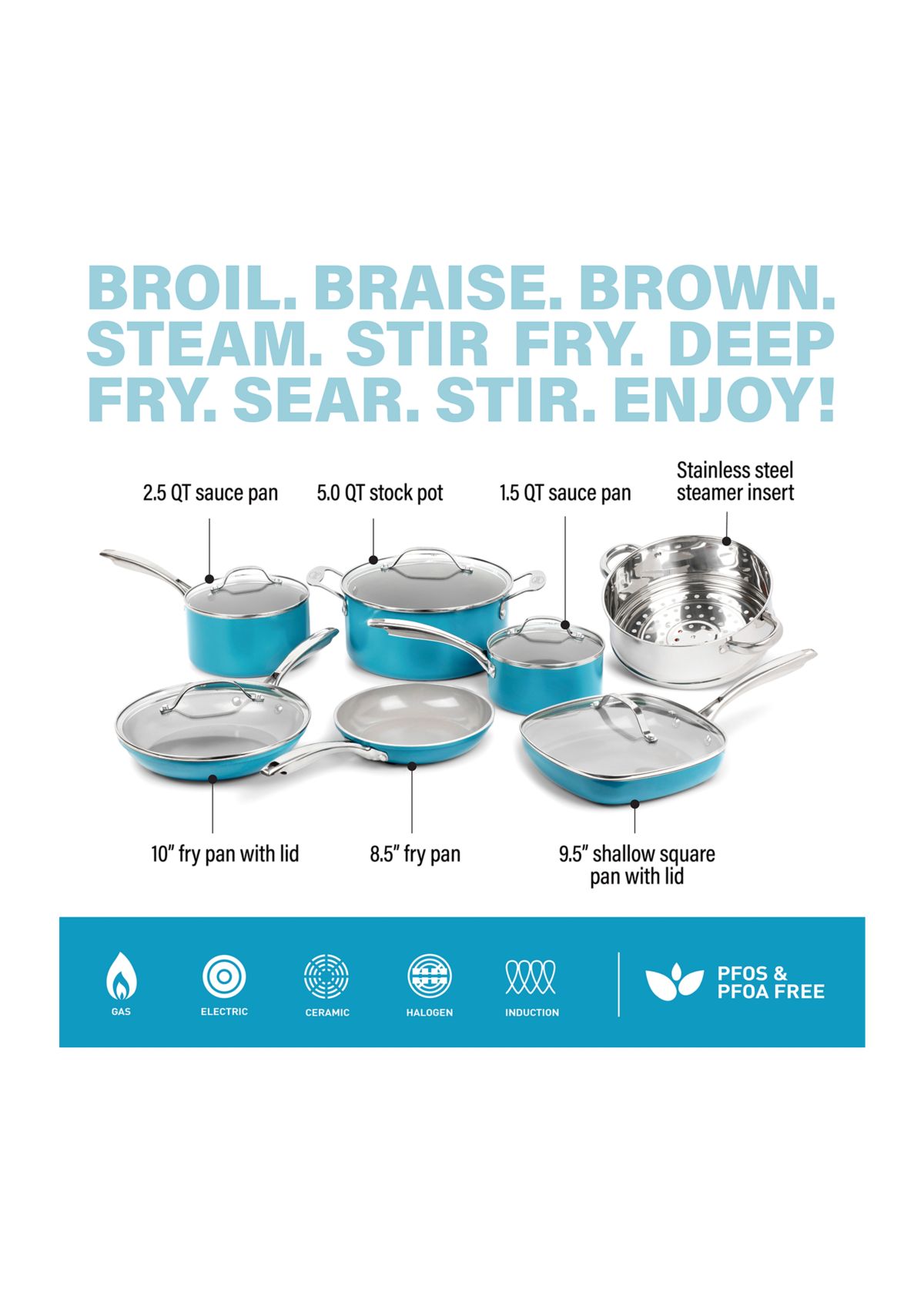 12-Piece Aqua Ti-Ceramic Nonstick Cookware Set