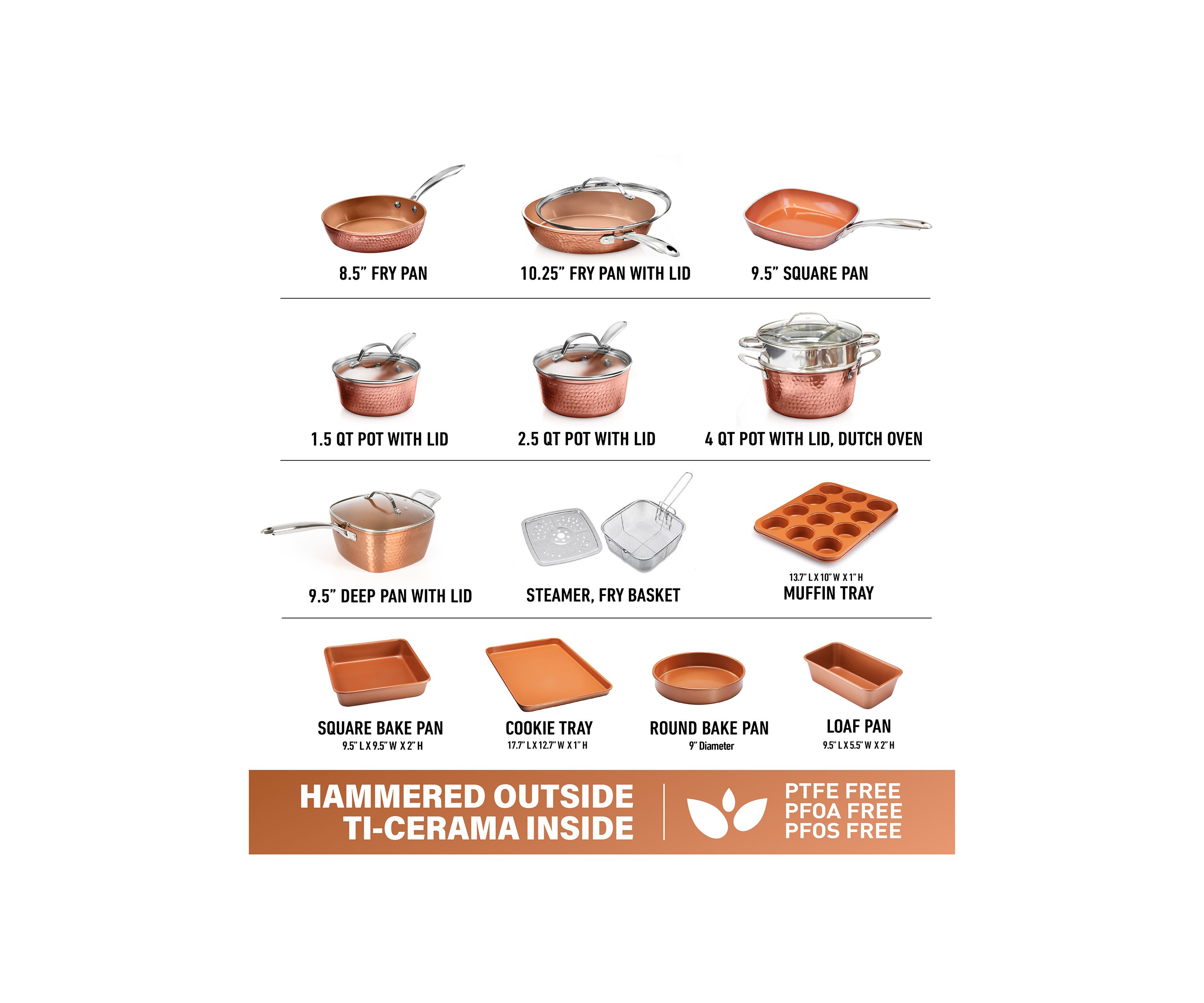 20 Piece Hammer Ti Ceramic Nonstick Cookware and Bakeware Set