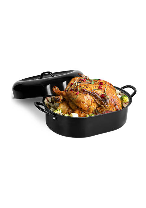 16 Inch (3.7 Quart) Nonstick Titanium and Diamond Infused Oval Roaster Pan with Lid