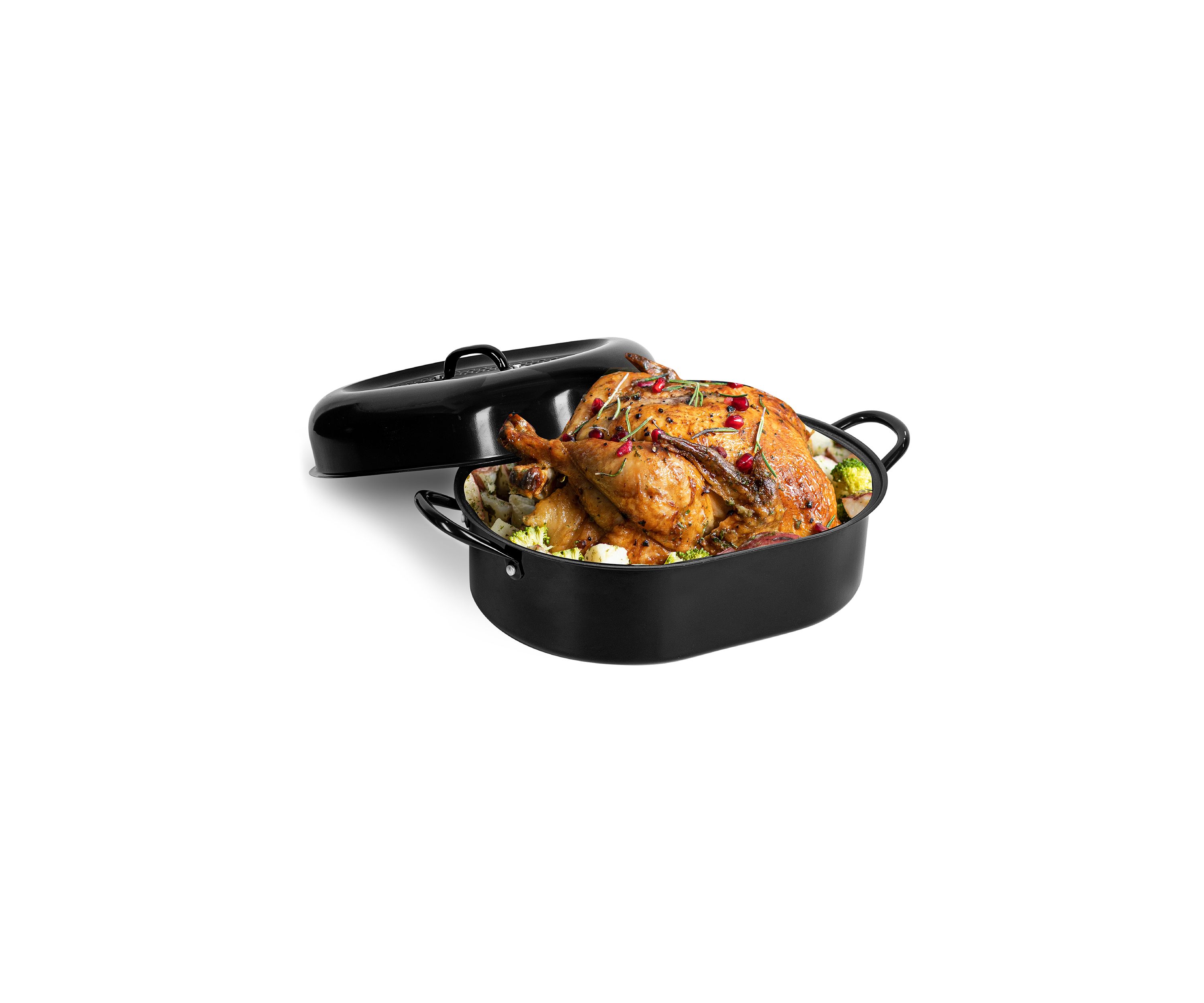 16 Inch (3.7 Quart) Nonstick Titanium and Diamond Infused Oval Roaster Pan with Lid