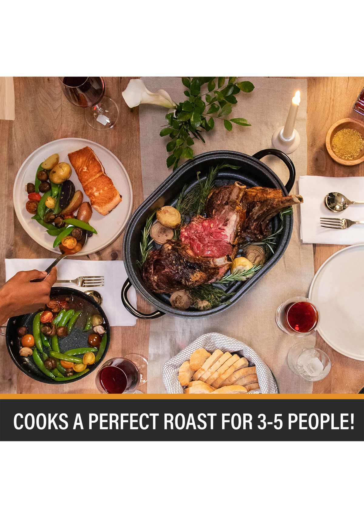 16 Inch (3.7 Quart) Nonstick Titanium and Diamond Infused Oval Roaster Pan with Lid