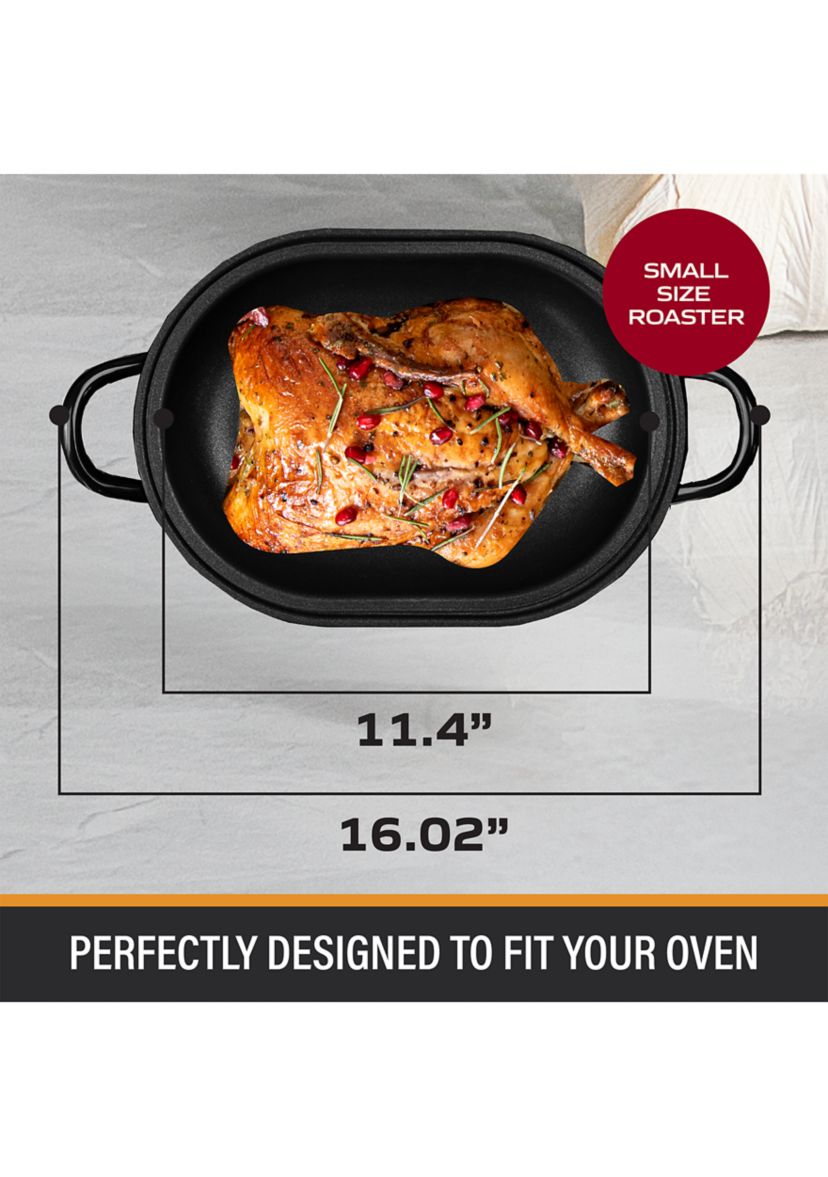 16 Inch (3.7 Quart) Nonstick Titanium and Diamond Infused Oval Roaster Pan with Lid
