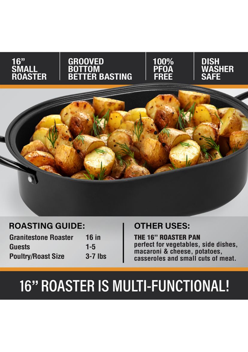 16 Inch (3.7 Quart) Nonstick Titanium and Diamond Infused Oval Roaster Pan with Lid