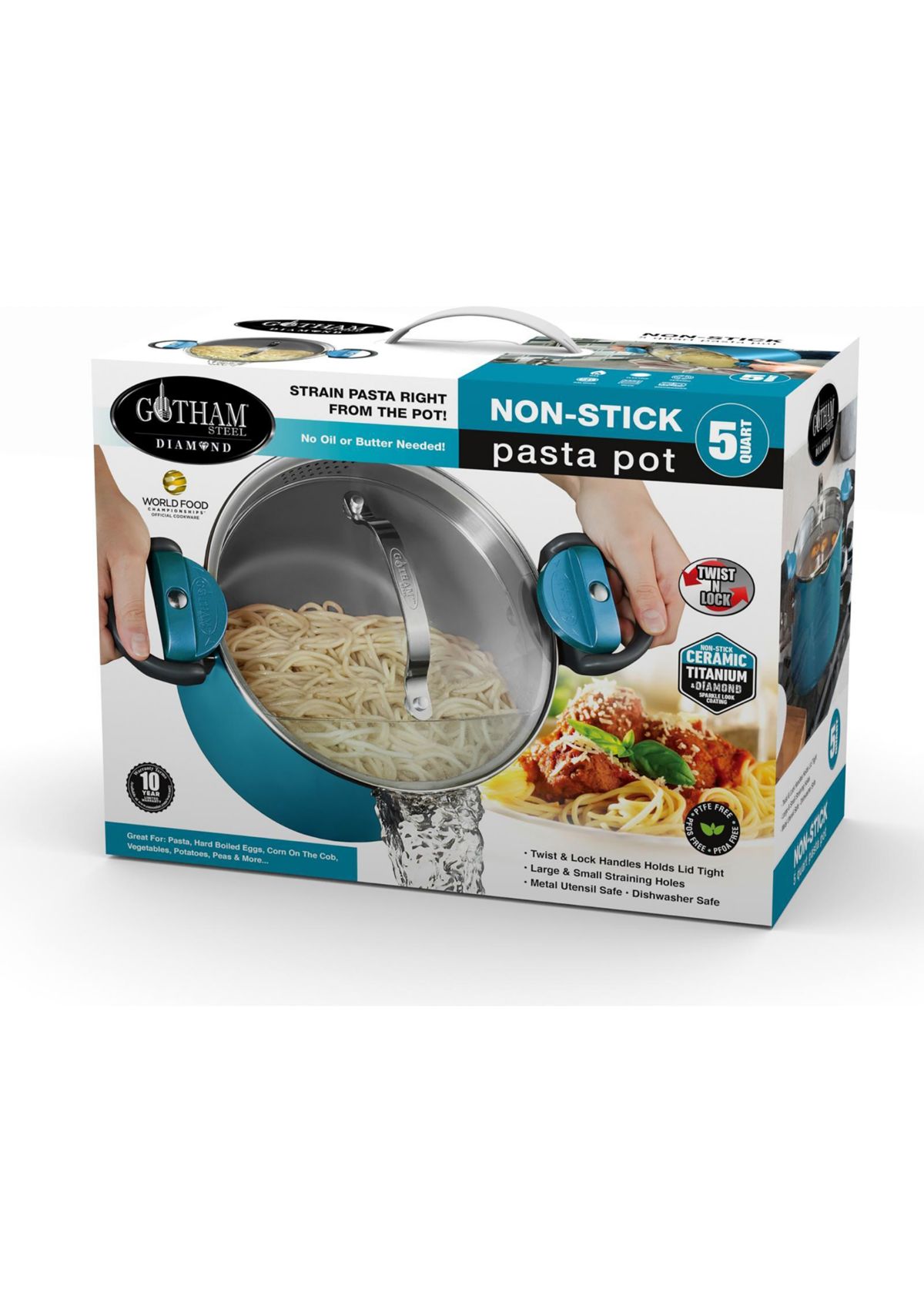 5 Quart Ocean  Ti-Ceramic Nonstick Pasta Pot with Built In Strainer and Twist N Lock Handles