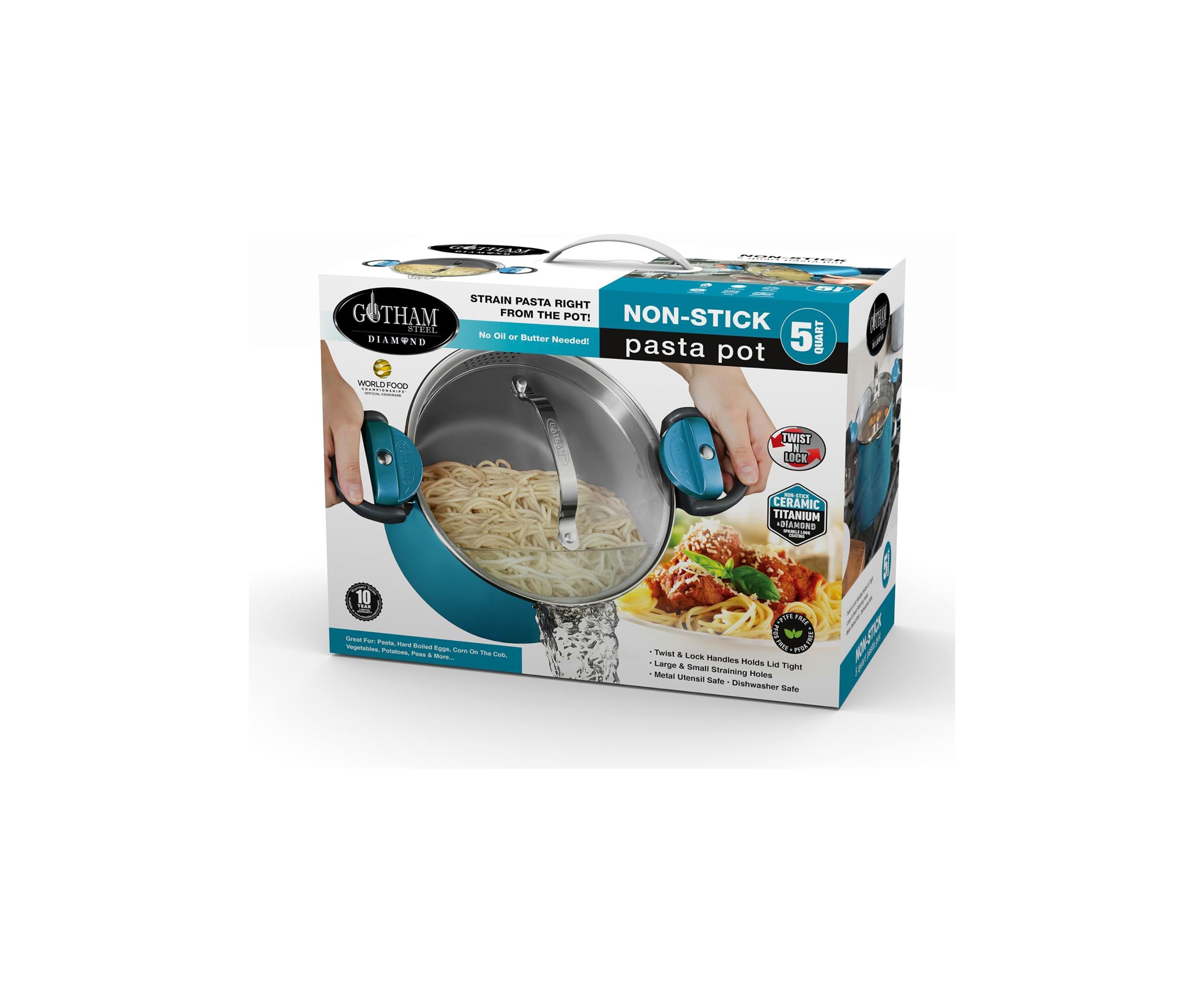 5 Quart Ocean  Ti-Ceramic Nonstick Pasta Pot with Built In Strainer and Twist N Lock Handles