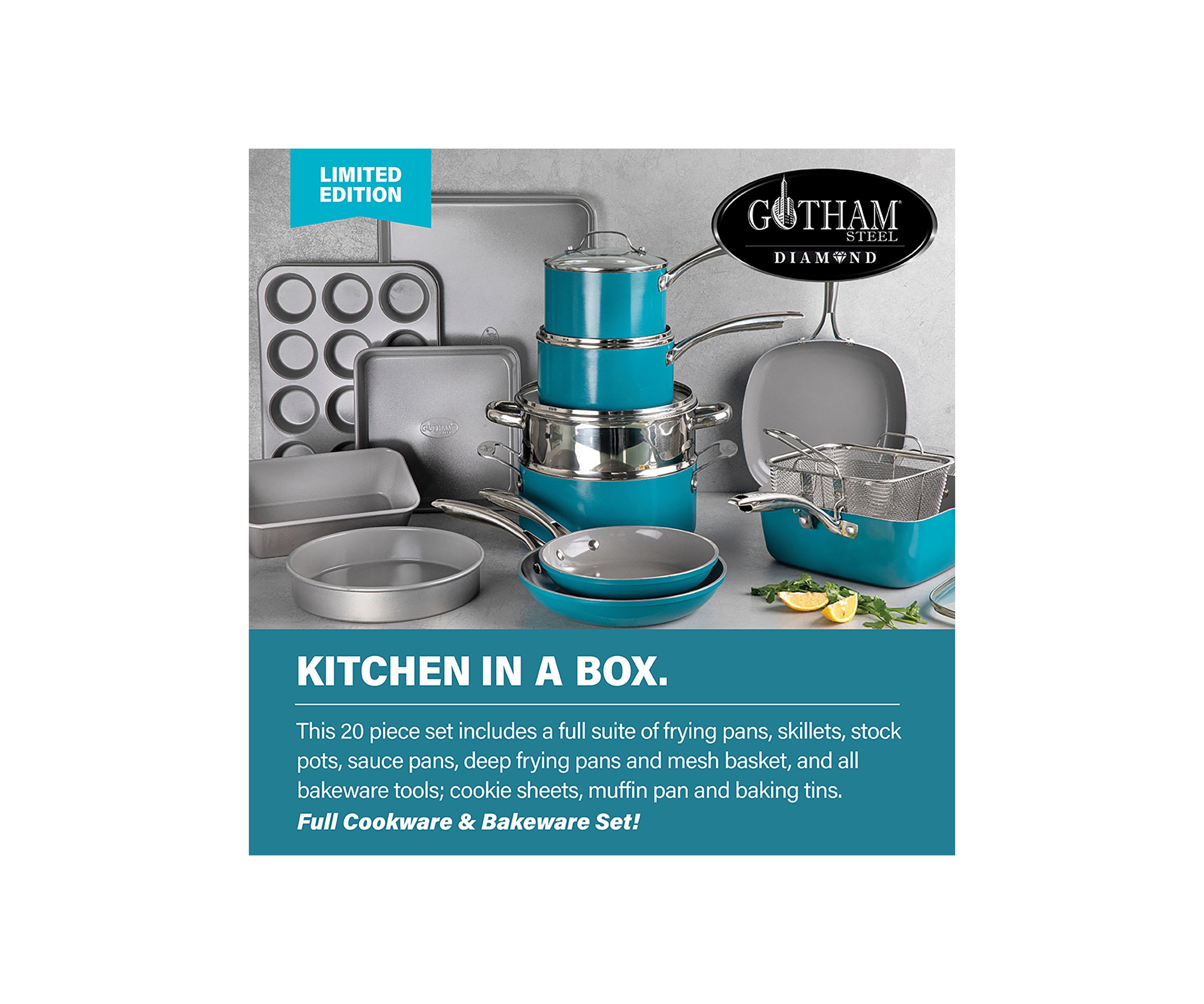 20-Piece Aqua Ti Ceramic Nonstick Cookware and Bakeware Set