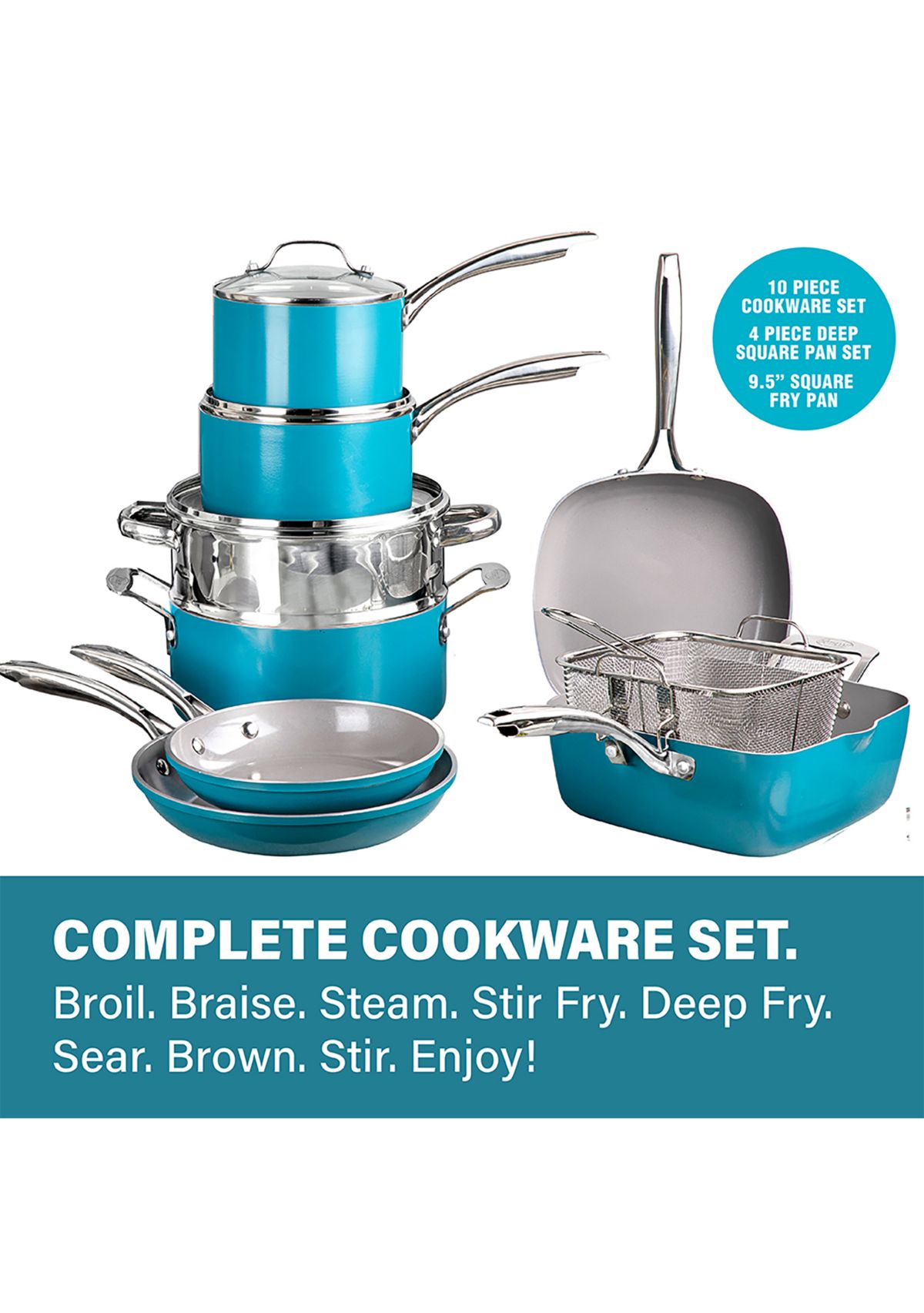 20-Piece Aqua Ti Ceramic Nonstick Cookware and Bakeware Set