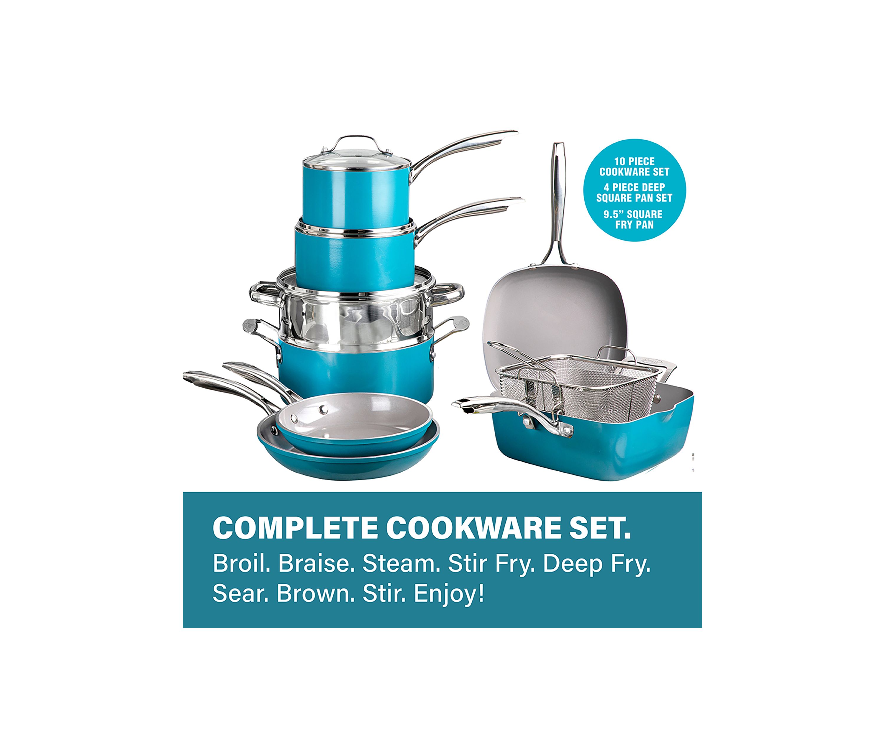 20-Piece Aqua Ti Ceramic Nonstick Cookware and Bakeware Set