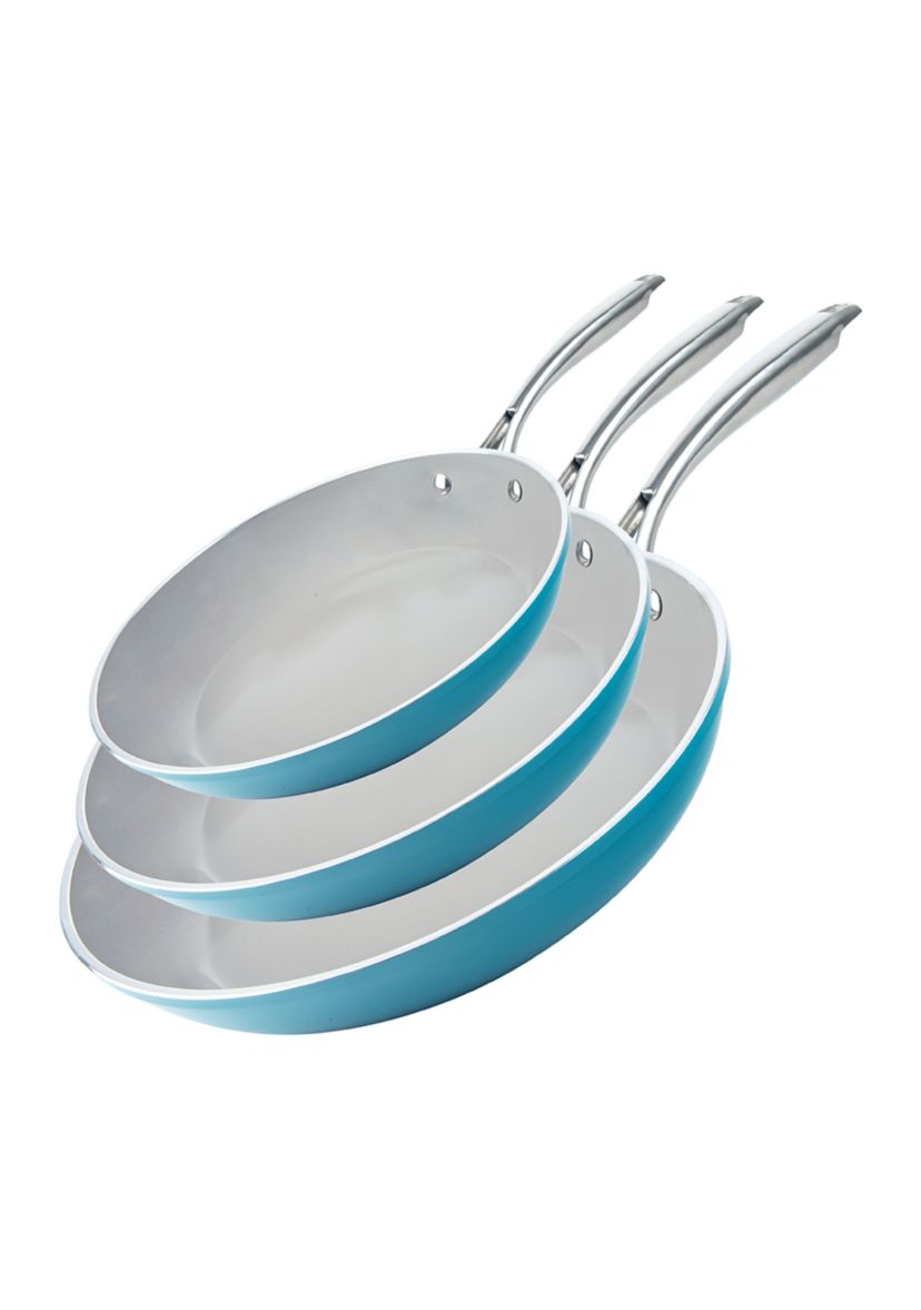 Aqua Blue 3-Piece Ti-Ceramic Nonstick Coating Frying Pan Set