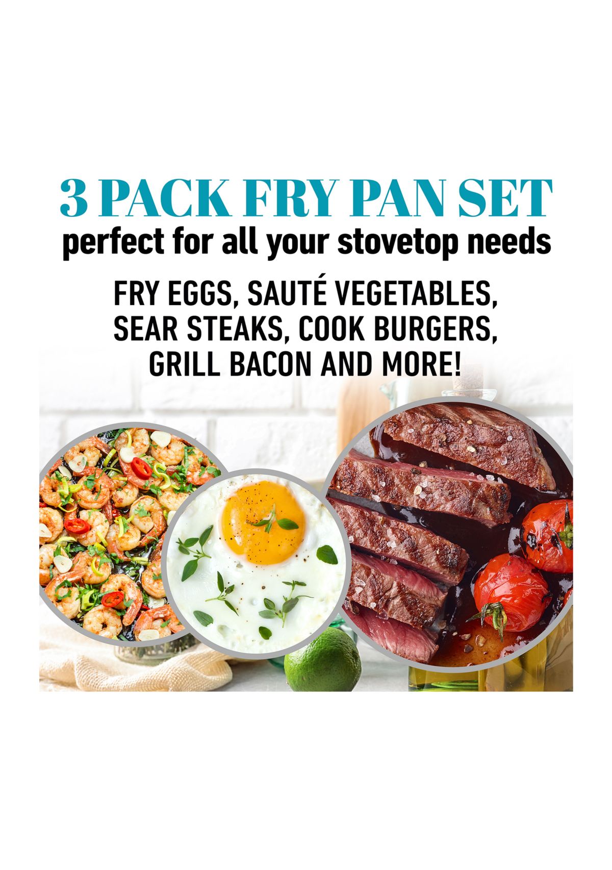 Aqua Blue 3-Piece Ti-Ceramic Nonstick Coating Frying Pan Set