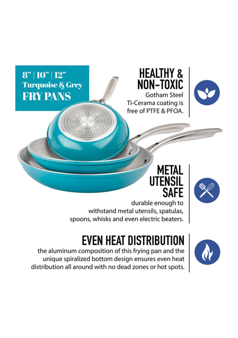 Aqua Blue 3-Piece Ti-Ceramic Nonstick Coating Frying Pan Set
