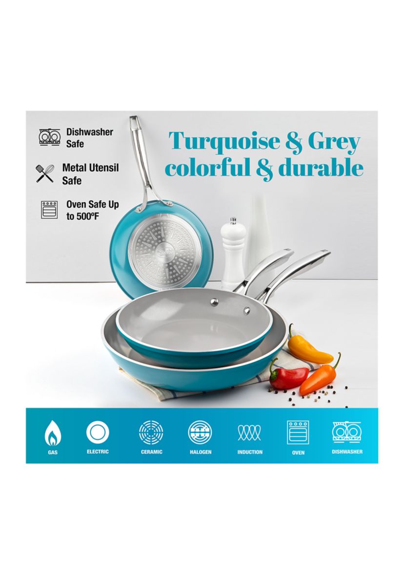 Aqua Blue 3-Piece Ti-Ceramic Nonstick Coating Frying Pan Set