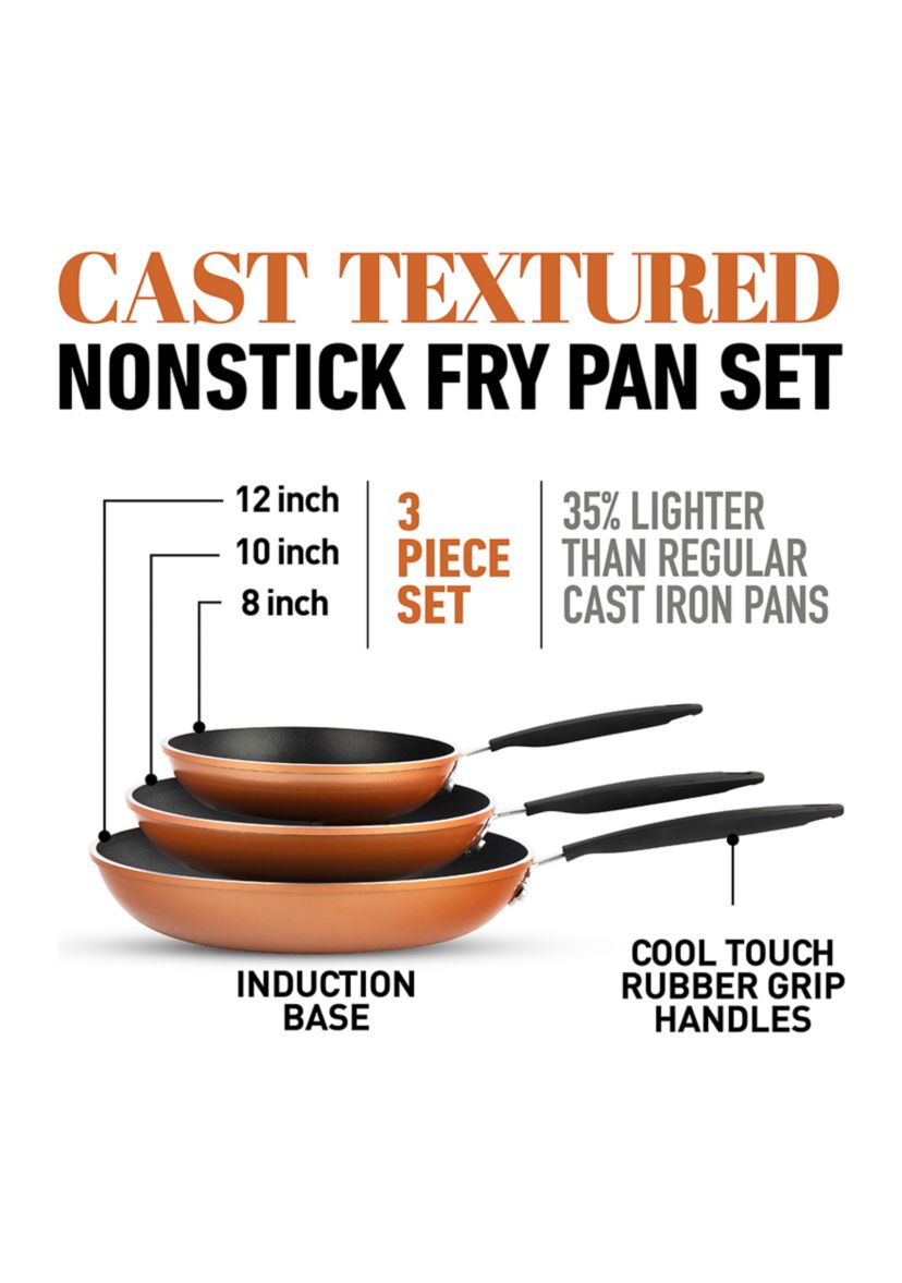 3-Piece Copper Cast Textured Surface Nonstick Frying Pan Set