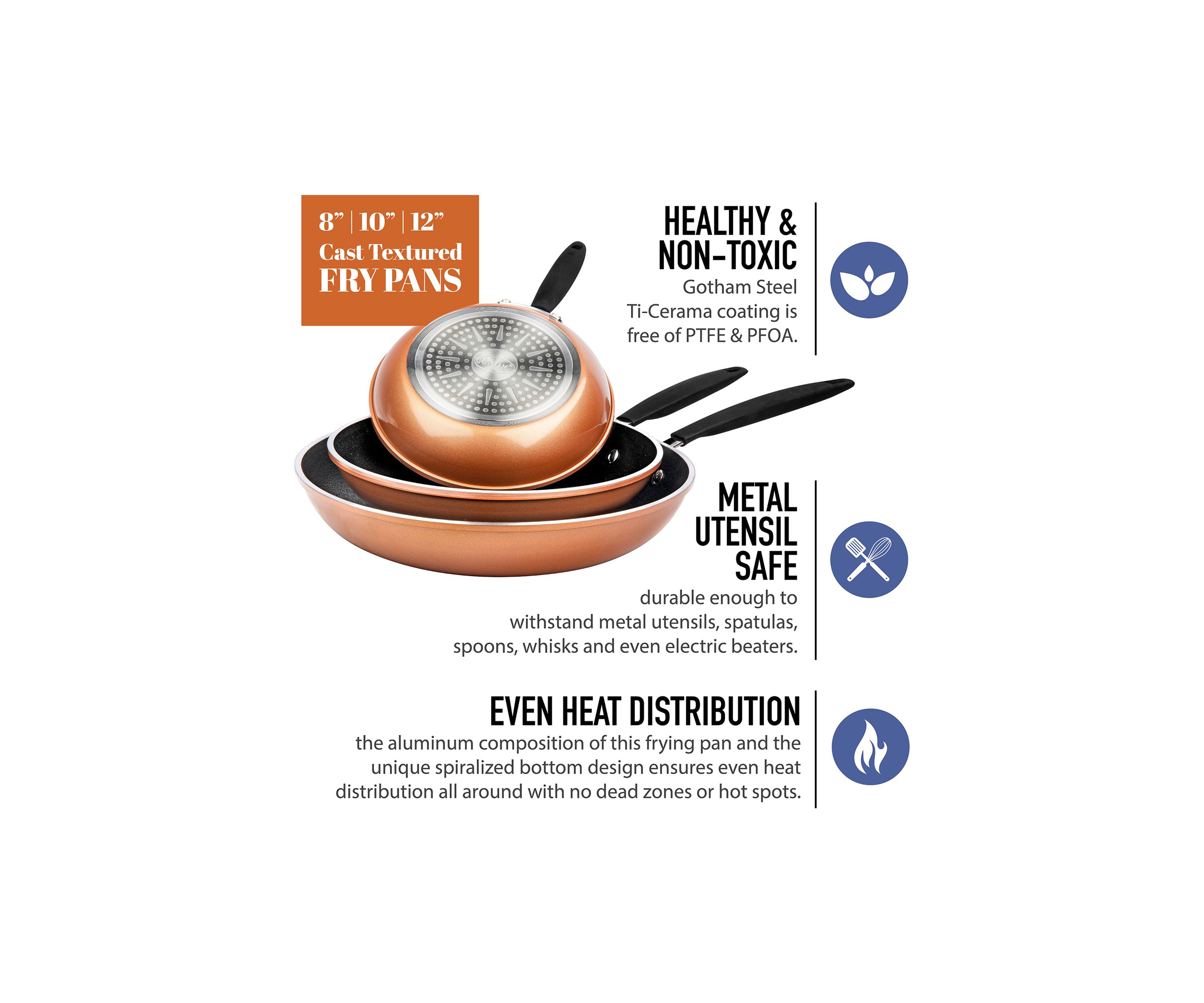 3-Piece Copper Cast Textured Surface Nonstick Frying Pan Set