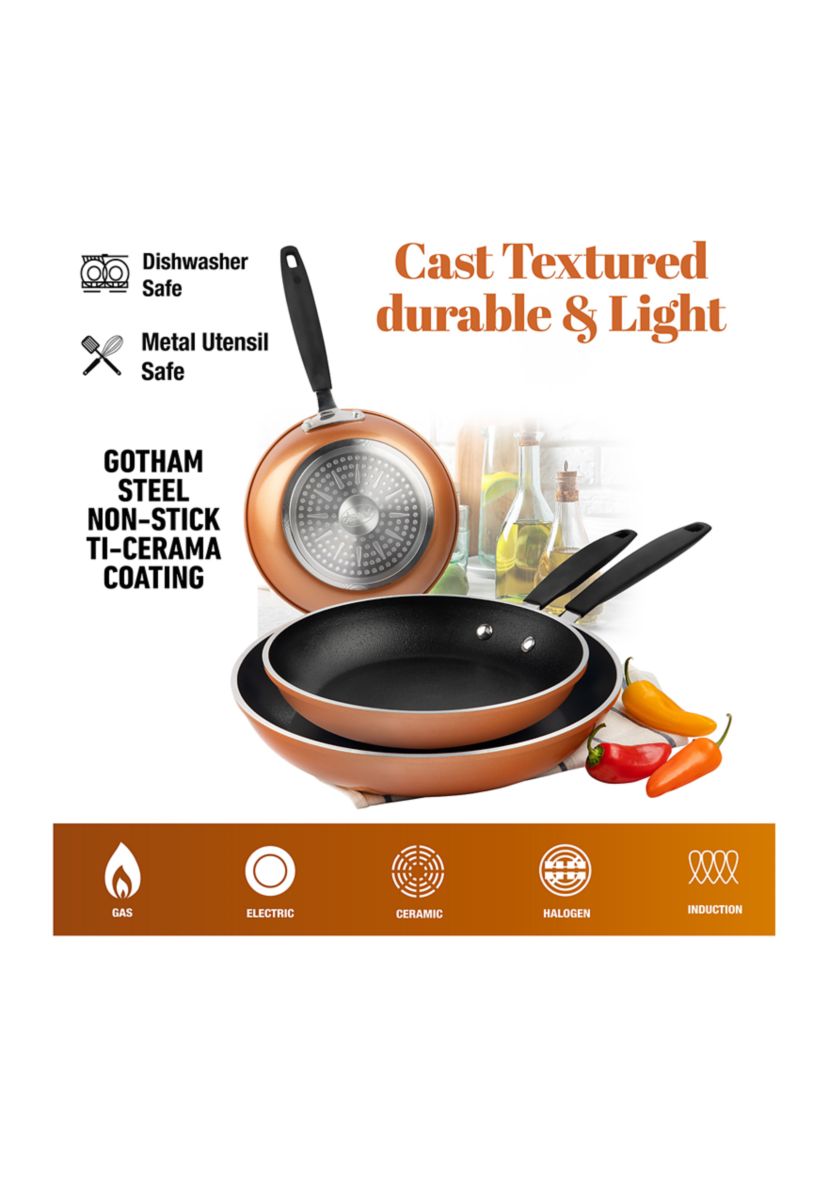 3-Piece Copper Cast Textured Surface Nonstick Frying Pan Set