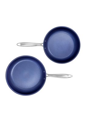 10 Inch and 11 Inch Stainless Steel Tri-Ply Base Blue Nonstick Diamond Infused Coating Frying Pan (Set of 2)