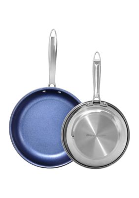 10 Inch and 11 Inch Stainless Steel Tri-Ply Base Blue Nonstick Diamond Infused Coating Frying Pan (Set of 2)