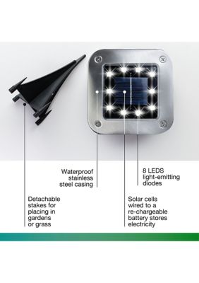 Disk Lights Square Stainless Steel Solar Powered Outdoor Integrated LED Path Disk Lights -Pack