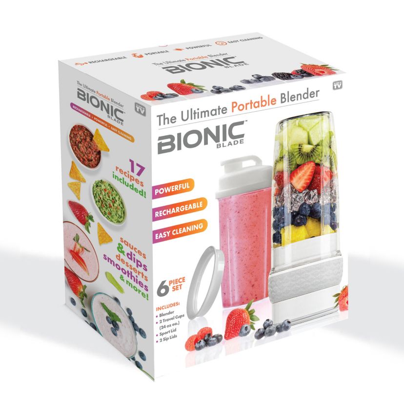 26 oz. Single Speed Rechargeable Portable Bionic 6-Blade Blender with Accessories