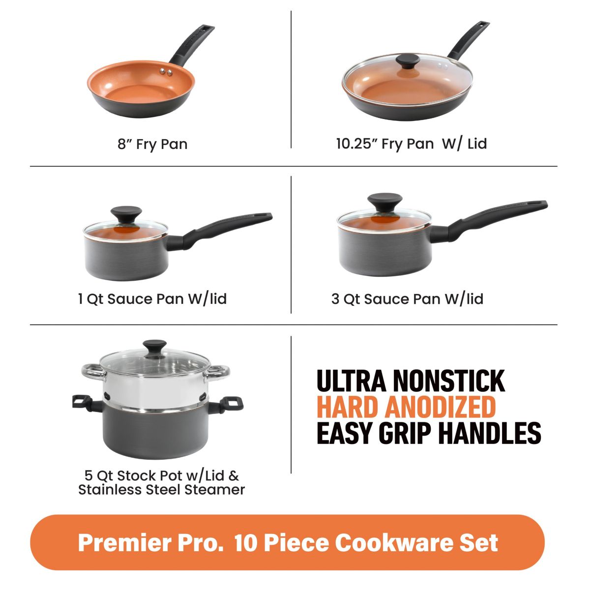 Gotham Steel Pro Premier Non-Stick Ceramic 10-Piece Cookware Set