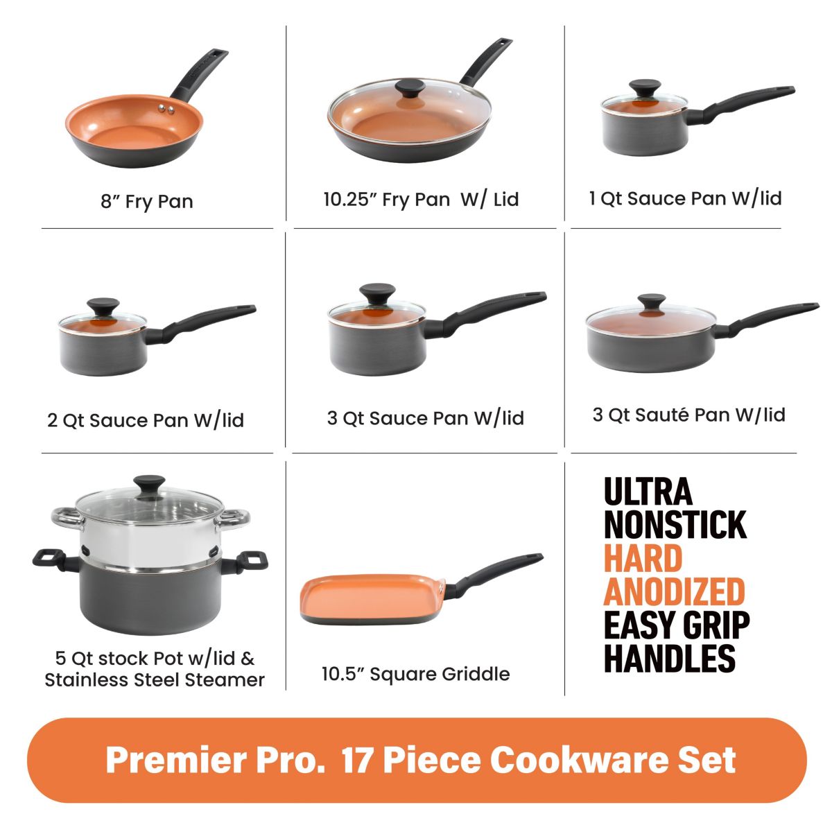 Gotham Steel Pro Premier 17-Piece Hard Anodized Ceramic Nonstick Cookware Set