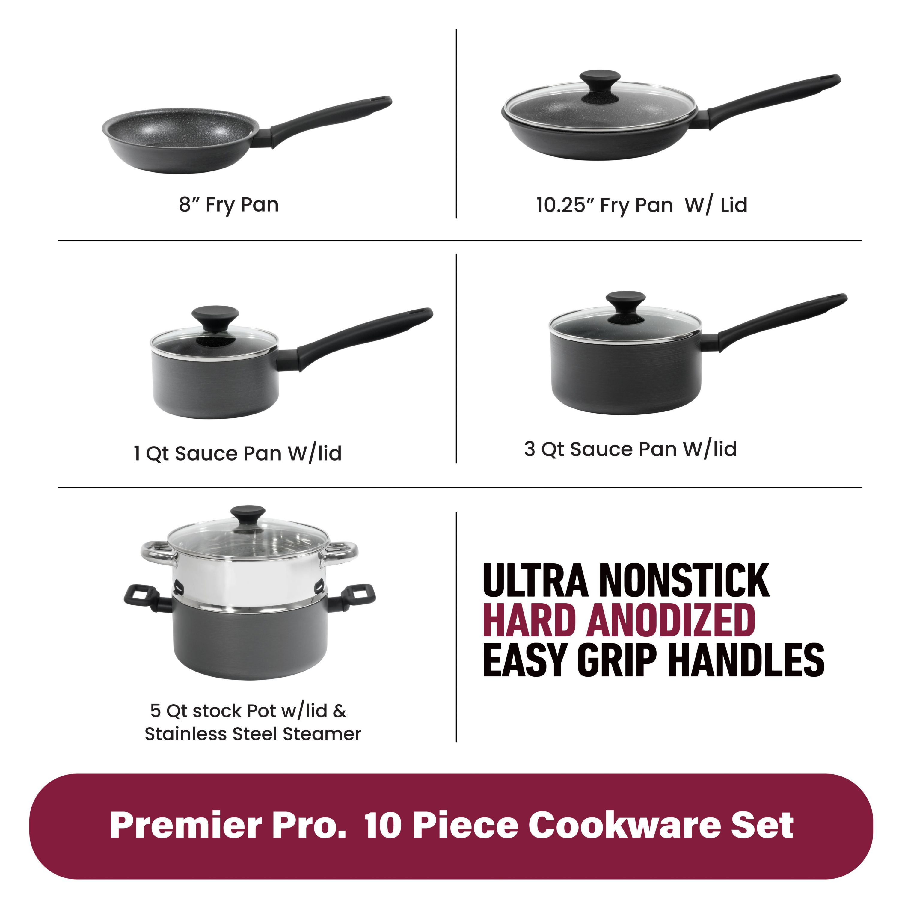 Gotham Steel Pro Preimer Hard Anodized Cermaic Coating Nonstick 10-Piece Cookware Set