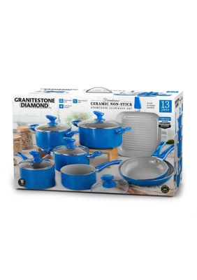 Farmhouse 13-Piece Aluminum Ultra-Durable Chalk Gray Diamond Infused Nonstick Coating Cookware Set