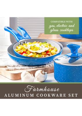 Farmhouse 13-Piece Aluminum Ultra-Durable Chalk Gray Diamond Infused Nonstick Coating Cookware Set