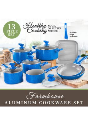 Farmhouse 13-Piece Aluminum Ultra-Durable Chalk Gray Diamond Infused Nonstick Coating Cookware Set