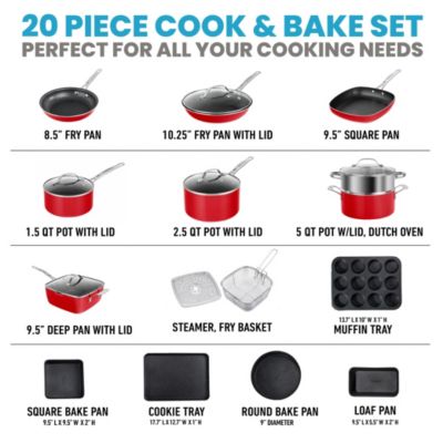 Granitestone 20-Piece Ultra-Durable Nonstick Cookware and Bakeware Set in Red