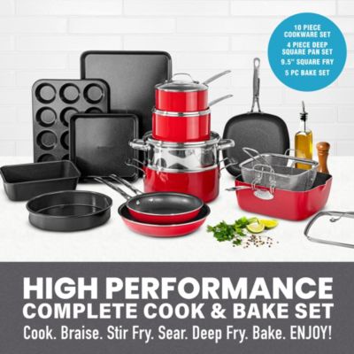 Granitestone 20-Piece Ultra-Durable Nonstick Cookware and Bakeware Set in Red