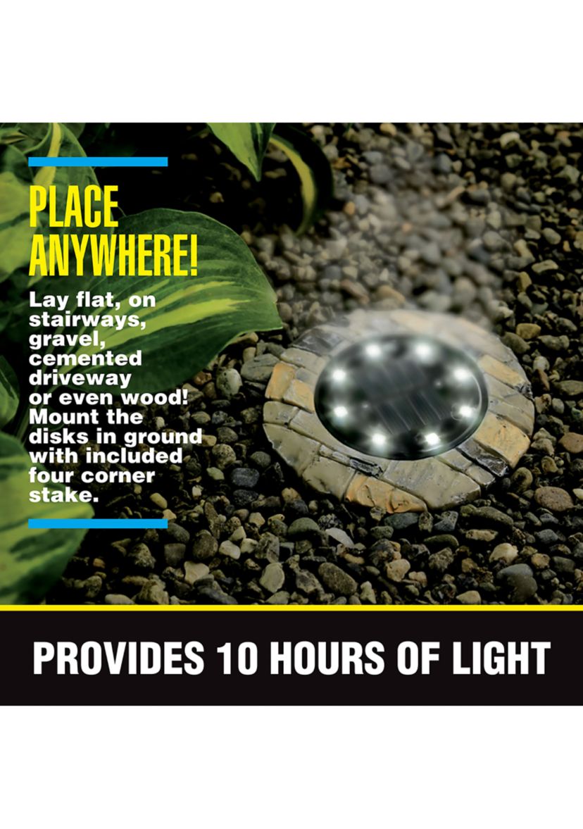 Disk Lights Slate Solar Powered Outdoor Integrated LED Path Disk Lights 8-Pack