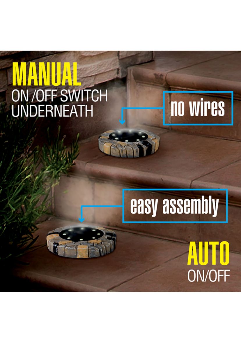 Disk Lights Slate Solar Powered Outdoor Integrated LED Path Disk Lights 8-Pack